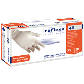 Guanti in lattice r40 - c/polvere - tg s - bianco - reflexx - conf. 100 pezzi