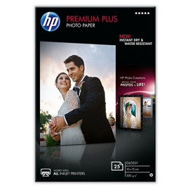 Hp - confezione da 25 fogli carta fotografica hp premium plus, lucida 10 x 15 cm - cr677a
