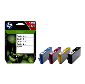 Hp - confezione 4 cartucce ink - 364xl - c/m/y/k - n9j74ae - c/m/y 775 pag cad / k 550 pag