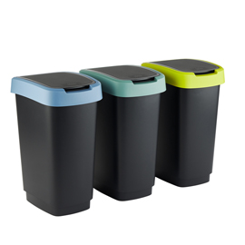 Kit 3 pattumiere c/coperchio basculante 50lt (grigio/verde/lime) rotho