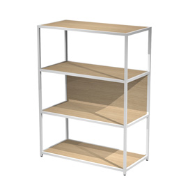 Libreria 4 ripiani modular - 90 x 44 x 122 cm - struttura metal bianco - rovere - artexport