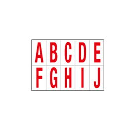 Lettera adesiva da a a j - pvc - 70 x 124 mm - 10 et/fg - 1 foglio - rosso/bianco