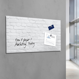 Lavagna magnetica in vetro artverum® - 460x910x15 mm - texture pietra bianca - sigel