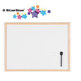Lavagna bianca magnetica - 45x60 cm - cornice legno - bianco - starline