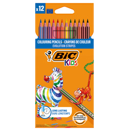 Matita colorata evolution stripes - colori assortiti - bic - conf. 12 pezzi