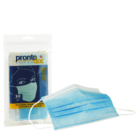Mascherina chirurgica monouso - tipo iir - 3 veli - celeste - prontodoc - conf. 10 pezzi