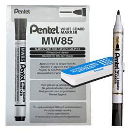 Marcatore white board mw85 - nero - pentel - bundle 12 pezzi + cancellino magnetico