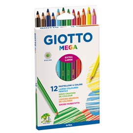 Mega pastelli colorati - esagonale da 9mm lughezza 18cm e mina Ø 5,5mm  - giotto - astuccio 12 colori