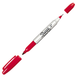 Marcatore permanente twin tip doppia punta - una punta fine 1,0mm - una punta extra fine 0,5mm - rosso - sharpie