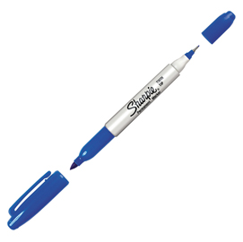 Marcatore permanente twin tip doppia punta - una punta fine 1,0mm - una punta extra fine 0,5mm - blu - sharpie