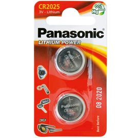 Micropile cr2025 - 3v - a pastiglia - litio - panasonic - blister 2 pezzi