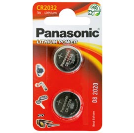 Micropile cr2032 - 3v - a pastiglia - litio - panasonic - blister 2 pezzi