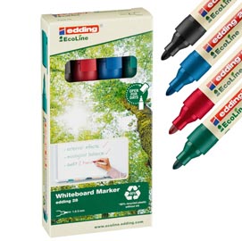 Marcatore per lavagne bianche 28 ecoline - punta conica da 1,50-3,00mm - astuccio 4 colori - edding