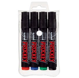 Marcatori uni prockey m126  - punta a scalpello 1,00-5,70mm - astuccio 4 colori assortiti - uni mitsubishi