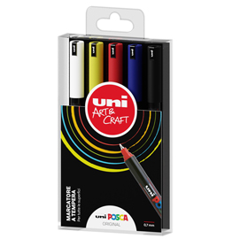 Marcatore uni posca pc1m - punta extra fine 0.7 mm - colori assortiti metal - uni mitsubishi - conf. 5 pezzi