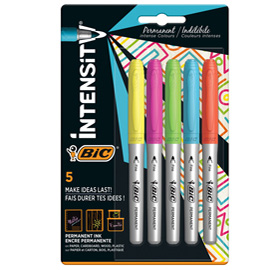 Marcatore intensity rainbow - indelebile - punta tonda - colori assortiti - bic - conf. 5 pezzi