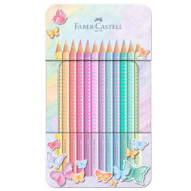 Matite colorate sparkle pastel - colori assortiti - faber castell - astuccio in metallo 12 pezzi