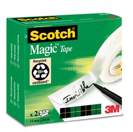 Nastro adesivo scotch® magic™ 810 - 12 mm x 66 mt - trasparente - scotch® - scatola 2 rotoli