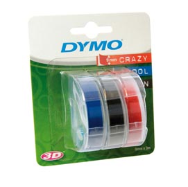 Nastro a rilievo - 9 mm x 3 mt - nero/rosso/blu - dymo - blister 3 nastri