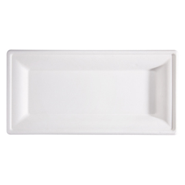 Piatto rettangolare monouso - 26 x 13 cm - canna da zucchero - bianco - signor bio - conf. 50 pezzi