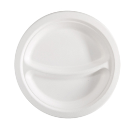 Piatto a 2 scomparti monouso - diametro 23 cm - canna da zucchero - bianco - signor bio - conf. 50 pezzi