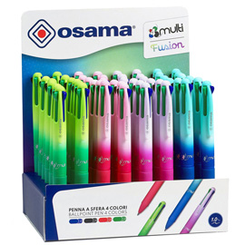 Penna a sfera scatto 4 color - colori fusion assortiti - osama - expo 48 pezzi