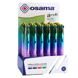 Penna a sfera scatto 4 color - colori rainbow pastel assortiti - osama - expo 24 pezzi