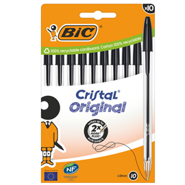 Penna a sfera cristal - punta media 1,0mm - nero  - bic - conf. 10 pezzi