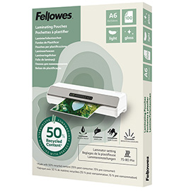 Pouches riciclate - a6 - 2x80 micron - fellowes - scatola 100 pezzi