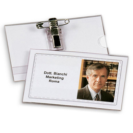 Portabadge con clip e spilla - 9x5,5 cm - lebez - conf. 50 pezzi