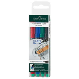 Pennarello multimark universale permanente con gomma - astuccio 4 colori - punta superfine 0,4mm - faber castell