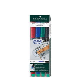 Pennarello multimark universale permanente con gomma - punta fine 0,4mm - astuccio 4 colori - faber castell