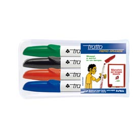 Pennarello a secco tratto memo per lavagne cancellabili  - punta a scalpello - tratto 6,5mm - astuccio 4 colori - tratto