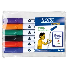 Pennarello a secco tratto memo per lavagne cancellabili  - punta conica - tratto 2,5mm - astuccio 6 colori - tratto