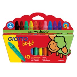 Pastelli cera super - lunghezza 7,5mm con Ø 11mm - colori assortiti - giotto bebe - astuccio 10 superpastelloni