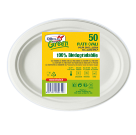 Piatti ovali - 26x19,5 cm - biodegradabili - dopla green - conf. 50 pezzi