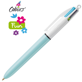 Penna a sfera a scatto  multifunzione  4 colours fun  - punta 1,0mm - rosa, verde chiaro, turchese, viola - bic - conf. 12 pezzi