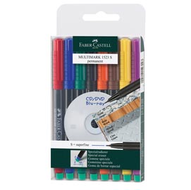 Pennarello multimark universale permanente con gomma - punta superfine 0,4mm - astuccio 8 colori - faber castell
