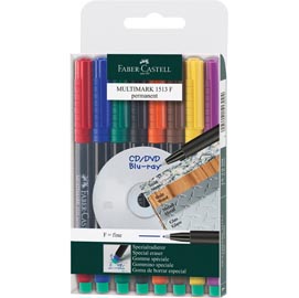 Pennarello multimark universale permanente con gomma - punta fine 0,6mm - astuccio 8 colori - faber castell