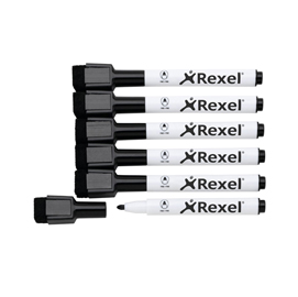 Pennarelli magnetici per lavagne bianche - nero - nobo / rexel - conf. 6 pezzi