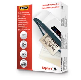 Pouches capture125 - 75x105 mm - 2x125 micron - fellowes - scatola 100 pezzi