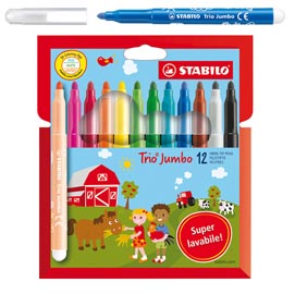 Pennarelli trio jumbo - punta 3,0mm - colori assortiti - stabilo - astuccio 12 pezzi
