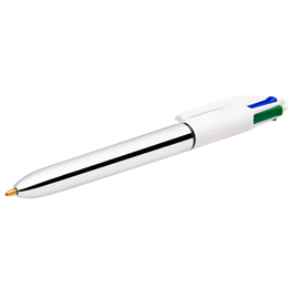 Penna a sfera a scatto multifunzione 4 colors shine silver - punta 1,0mm - nero, blu, rosso, verde  - bic - conf. 12 pezzi