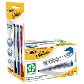 Pennarello per lavagne cancellabili whiteboard marker velleda 1701 recycled bic - box 12 pezzi whiteboard velleda 1701 blu + 3 velleda liquid ink pocket (nero/rosso/blu) in omaggio - blu - bic - conf. 12+3 pezzi