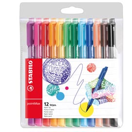 Pennarello pointmax punta feltro - punta 0,80mm - stabilo - astuccio 12 colori assortiti