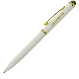 Penna a sfera con cappuccio piu' touch - bianco/oro - con rifiniture dorate - osama