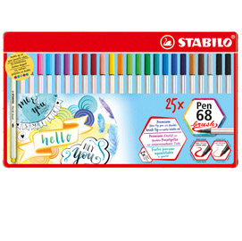 Pennarelli pen 68 brush - stabilo - scatola metallo 25 pezzi