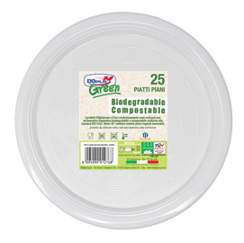 Piatti piani biodegradabili mater-bi - diametro 220mm - color avorio - dopla - conf. 25 pezzi