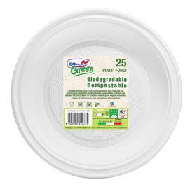 Piatti fondi biodegradabili mater-bi - diametro 220mm - color avorio - dopla - conf. 25 pezzi