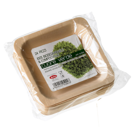 Piatti quadrati in legno - 14x14x2,5 cm - leone - conf. 24 pezzi